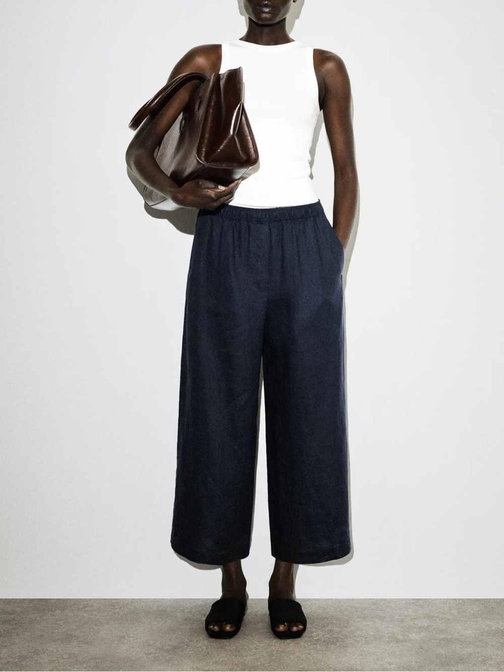 COS Black 100% Linen Wide Leg Pants Size XS